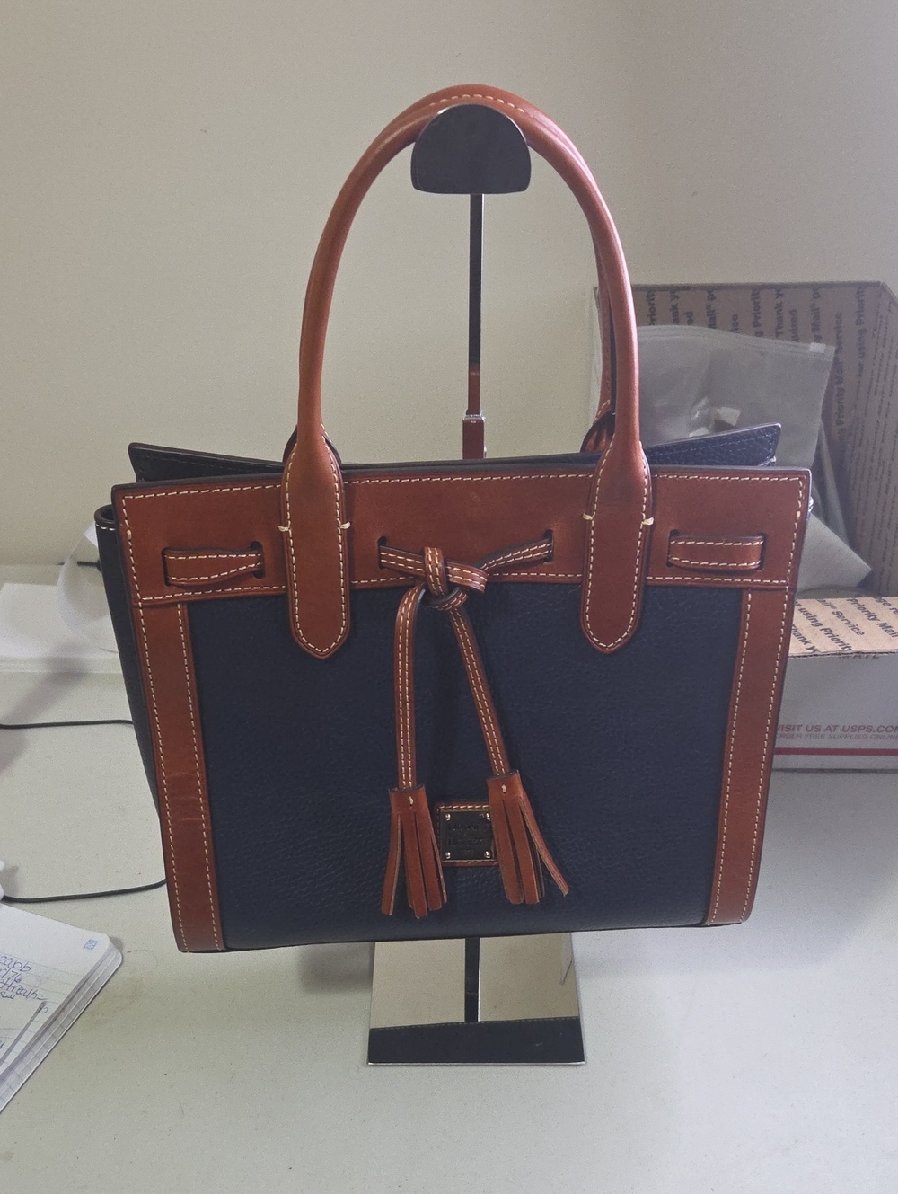 Dooney And Bourke Ariel Navy and Brown Leather Tote Bag